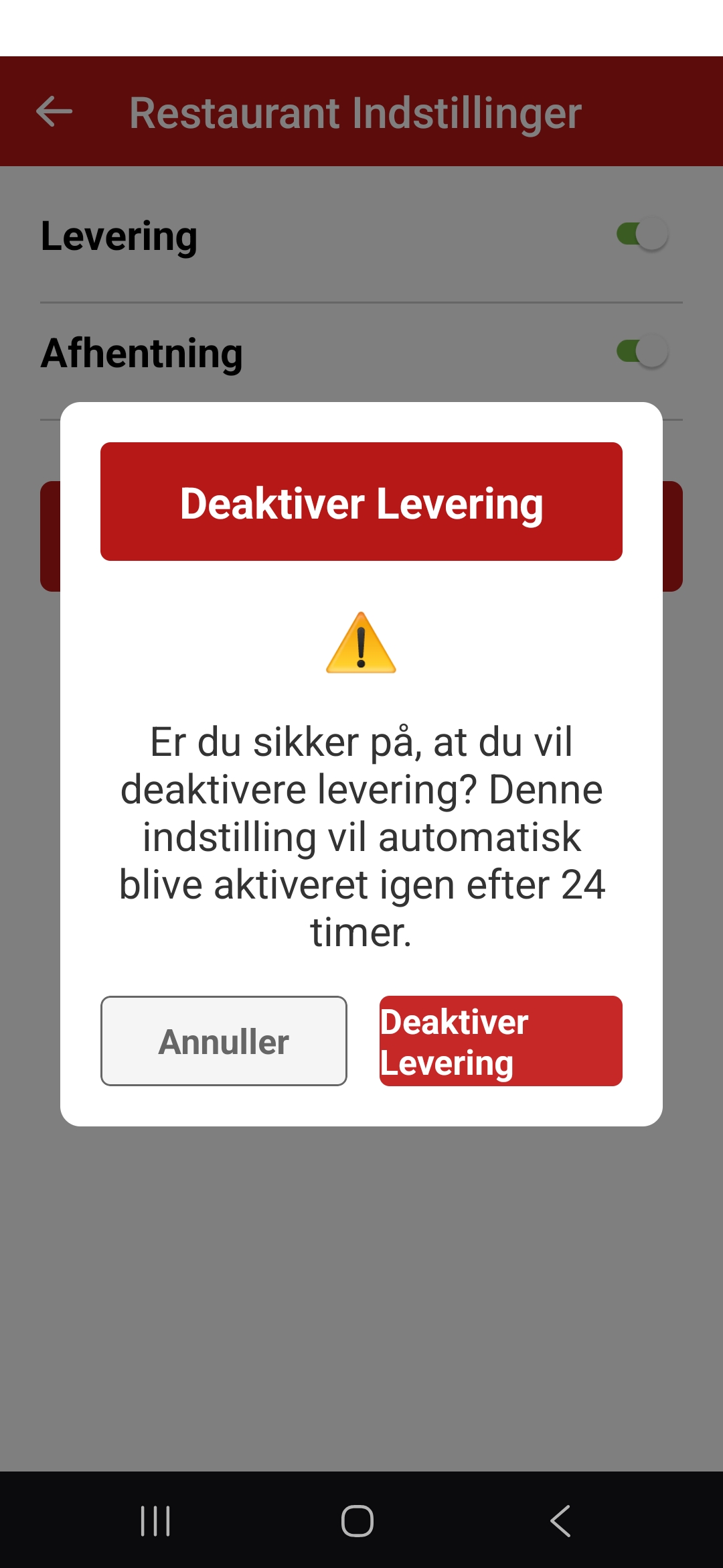 Bekræftelsesdialog for deaktivering