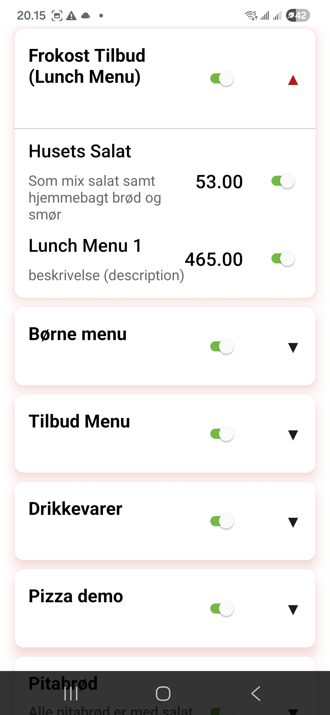 Menu indstillinger