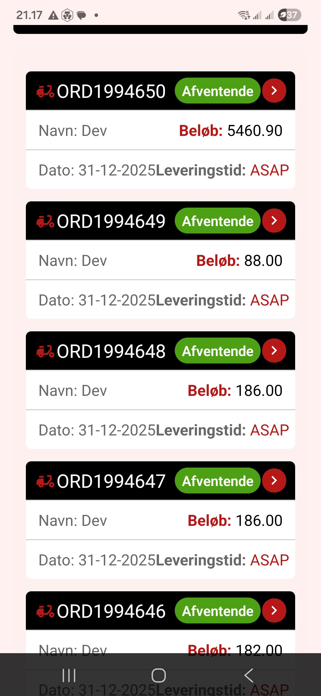 Ordreoversigt med detaljer
