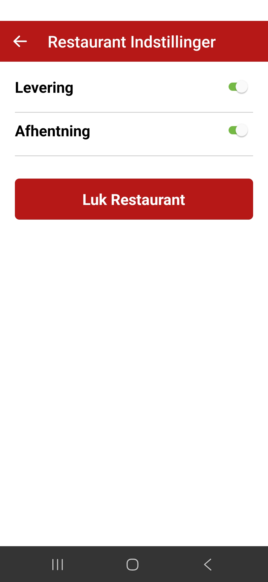 Restaurant indstillinger